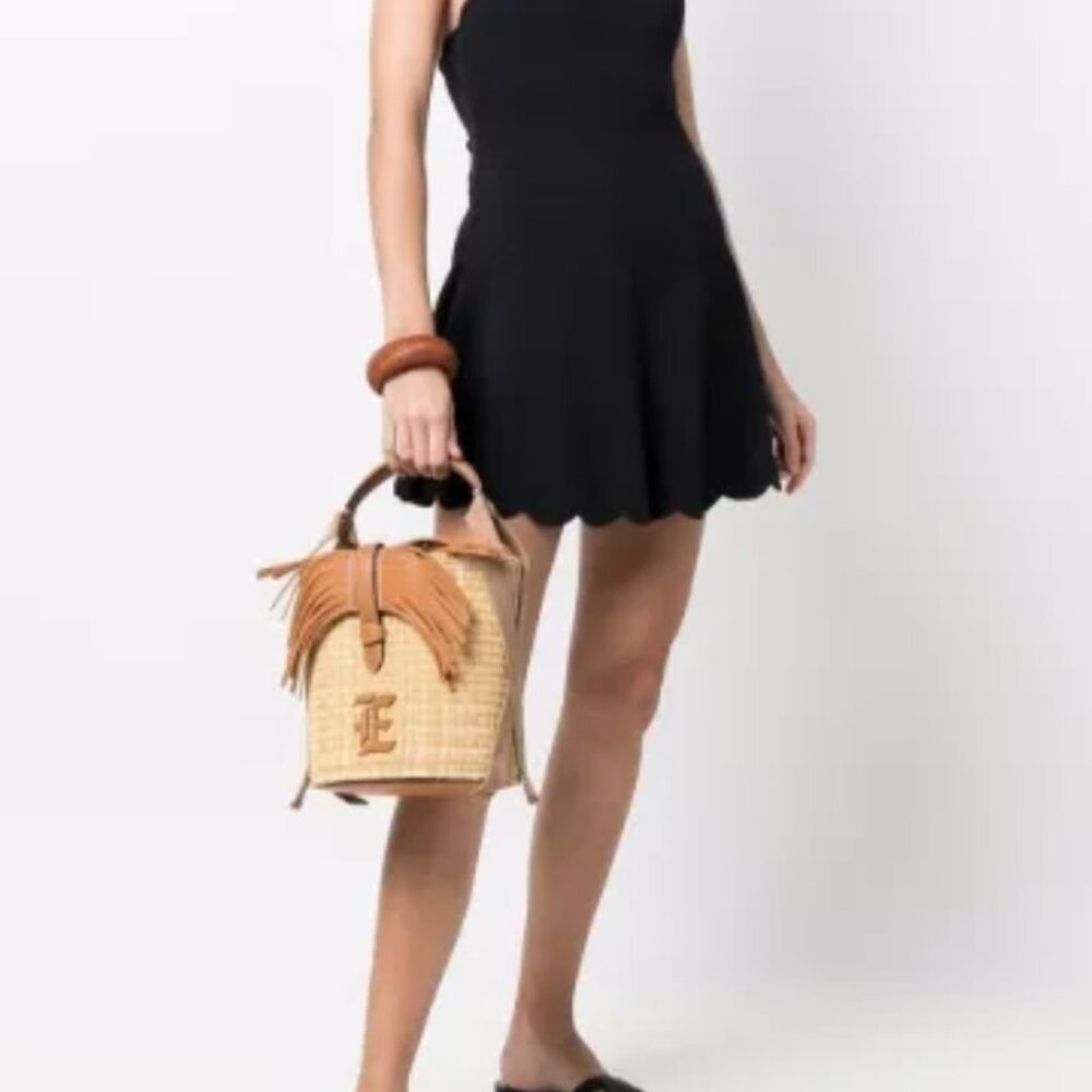 ERMANNO SCERVINO  Fringed-Leather Raffia Bucket Bag